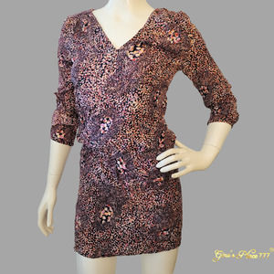 H & M Women's 3/4 Sleeve V-Neck Elastic Waist band Mini Dress Multi Coral Sz: 4